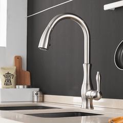Signature Faucets Kitchen Faucet Brushed Nickel Victorian Single-Hole Kitchen Faucet With Pull Out Spout