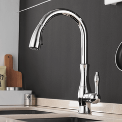 Signature Faucets Kitchen Faucet Chrome Victorian Single-Hole Kitchen Faucet With Pull Out Spout