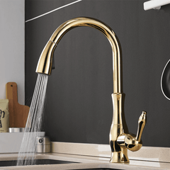 Signature Faucets Kitchen Faucet Gold Victorian Single-Hole Kitchen Faucet With Pull Out Spout
