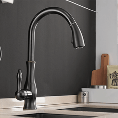 Signature Faucets Kitchen Faucet Matte Black Victorian Single-Hole Kitchen Faucet With Pull Out Spout
