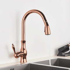 Signature Faucets Kitchen Faucet Rose Gold Victorian Single-Hole Kitchen Faucet With Pull Out Spout