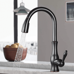 Signature Faucets Kitchen Faucet Victorian Single-Hole Kitchen Faucet With Pull Out Spout